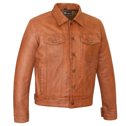Vance-Leathers-VL555Br-Mens-Austin-Brown-Motorcycle-Trucker-Leather-Jacket-main