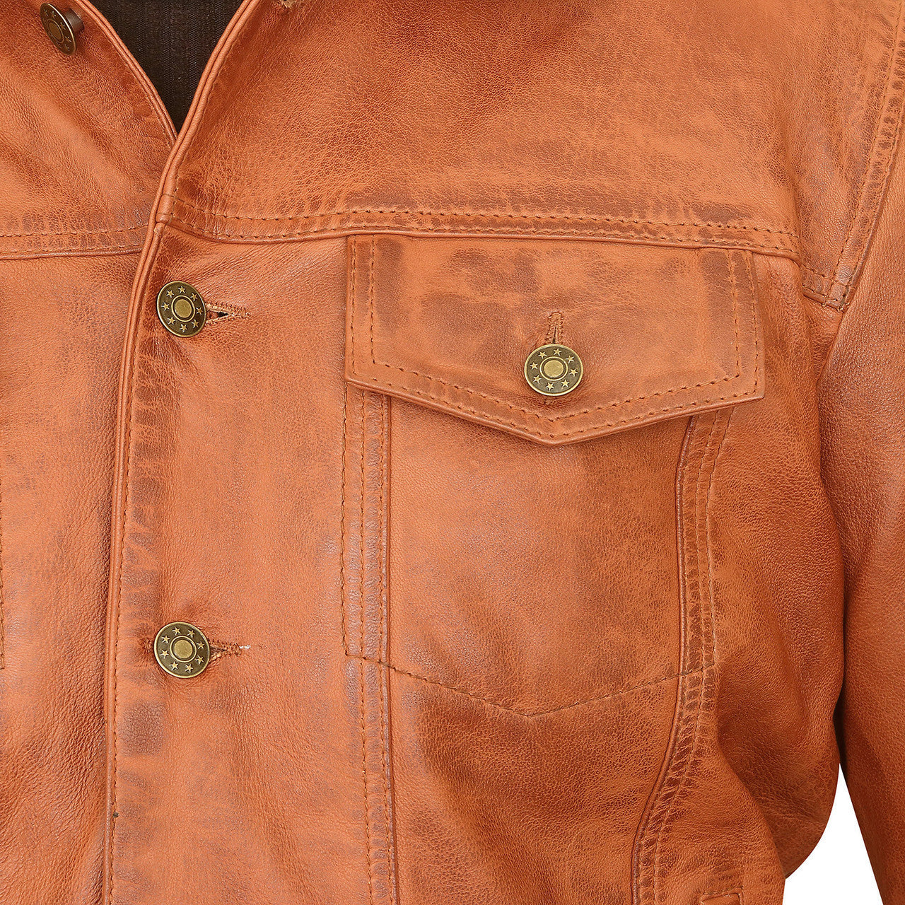 Vance-Leathers-VL555Br-Mens-Austin-Brown-Motorcycle-Trucker-Leather-Jacket-detail-view