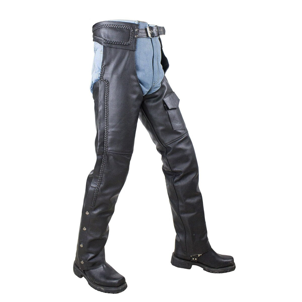 VL802 TG Vance Leather Top Grain Leather Chaps with Braid Trim