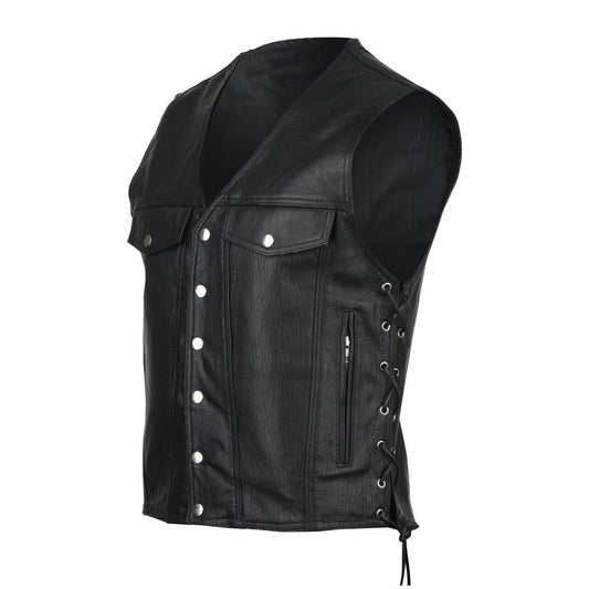 VL916 Vance Leather Denim Style Straight Bottom Laced Side Vest - Daytona Bikers Wear