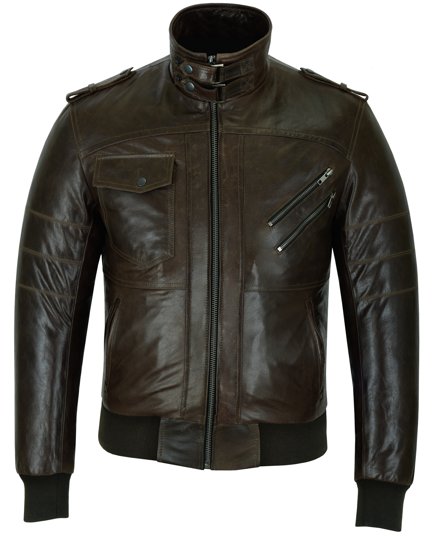 Vance Leather Men's Vincent Brown Waxed Premium Cowhide Motorcycle Leather Jacket with Removable hood
