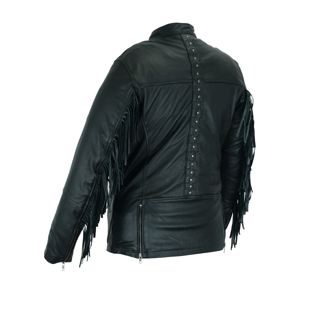 HML704B High Mileage Ladies Black Fringe and Black Studs Leather Jacket