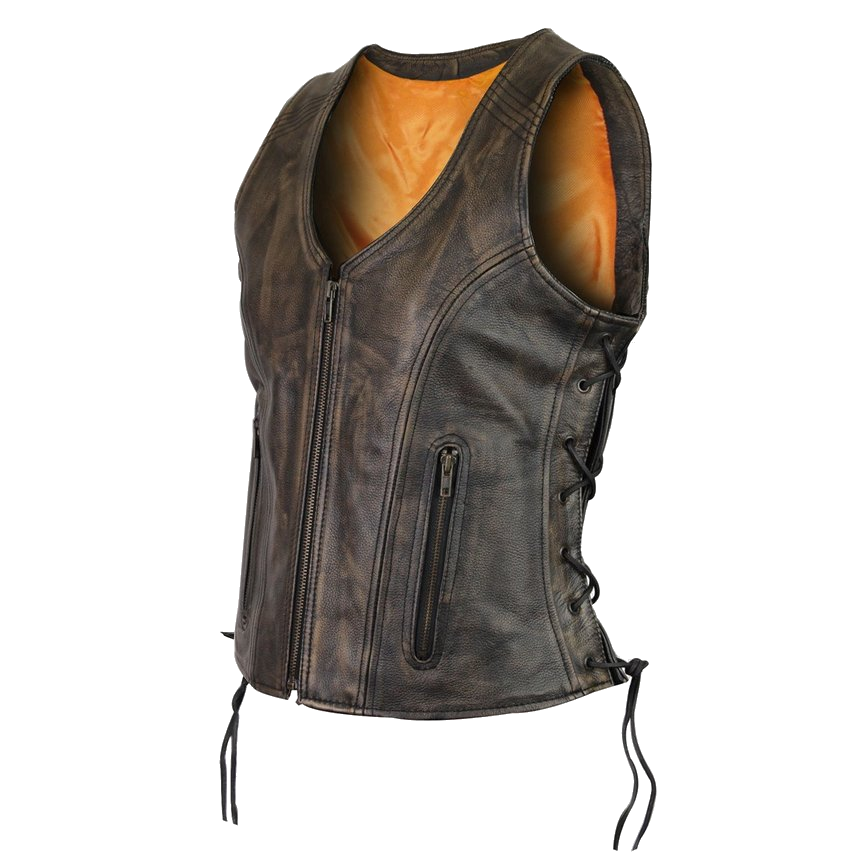 HML1029DB Vance Leather High Mileage Ladies Distressed Brown Lace Side Vest