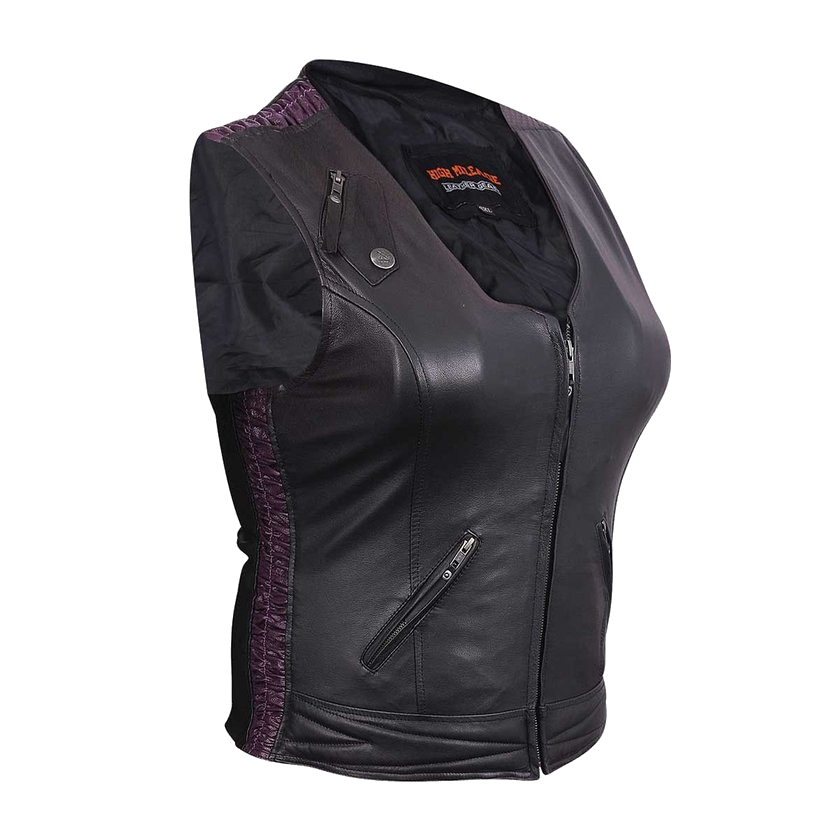 HML1033 Ladies Premium Leather Vest with Leather Scrunch Sides in Fuchsia, Purple or Black