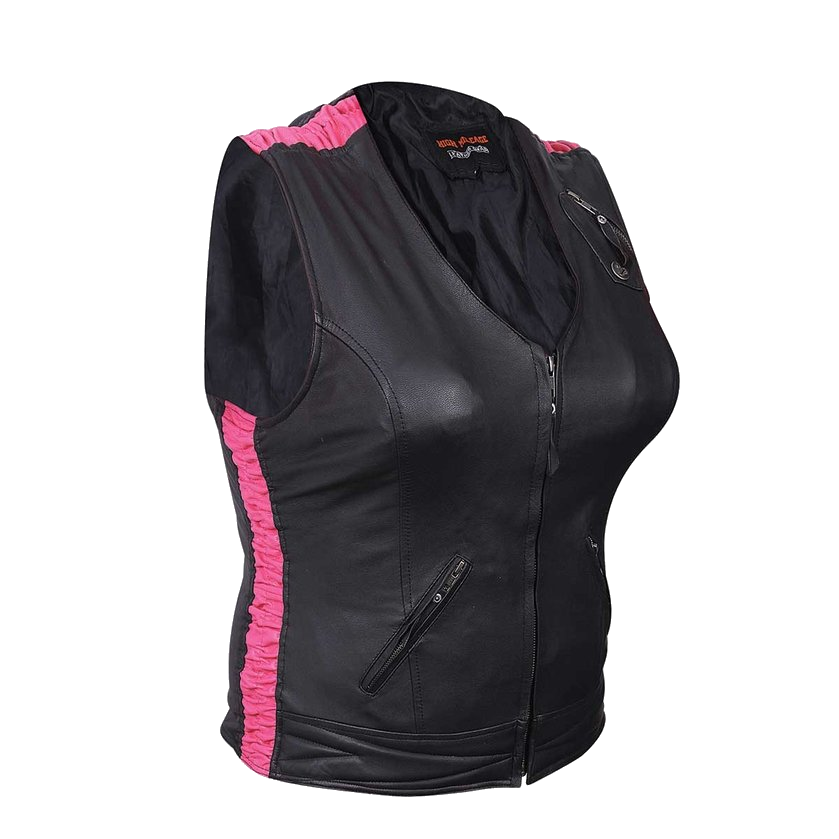 HML1033 Ladies Premium Leather Vest with Leather Scrunch Sides in Fuchsia, Purple or Black