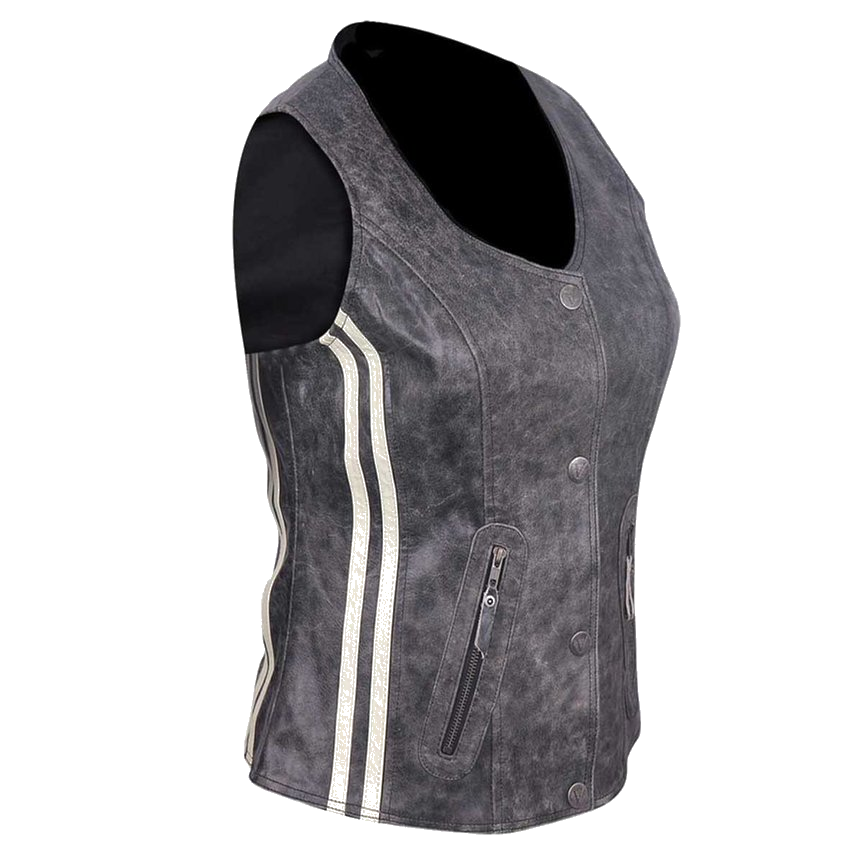 HML1035DG Ladies Distressed Gray Vest with Vertical Stripes