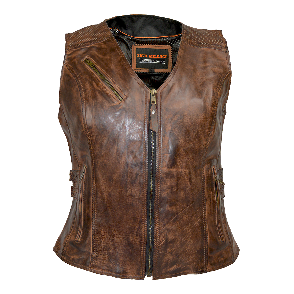 HML1037VB Ladies Vintage Brown Vest with Buckles