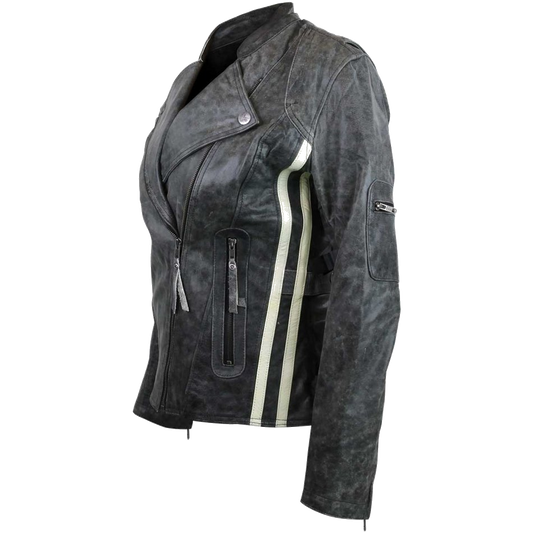 HML635DG Ladies Distressed Gray Jacket with Vertical Stripes