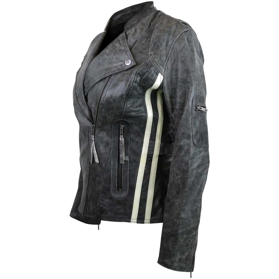 HML635DG Ladies Distressed Gray Jacket with Vertical Stripes