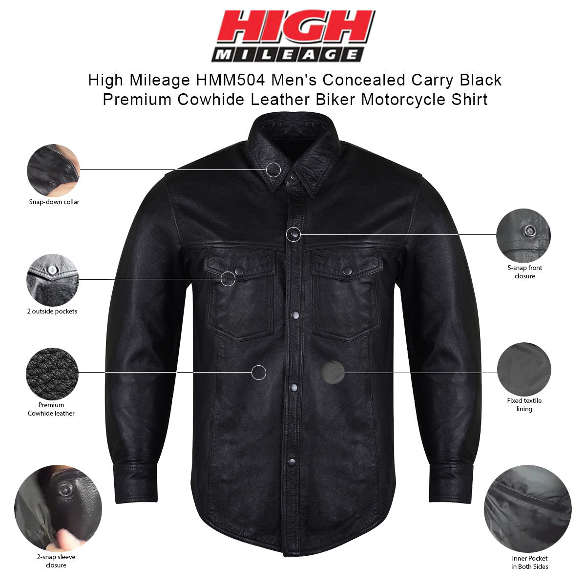 HMM504 High Mileage Black Lambskin Leather Shirt
