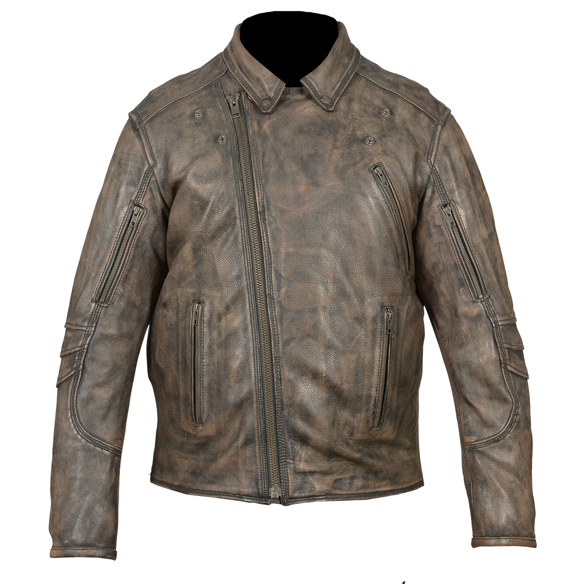 HMM517DB Men's Distressed Brown Leather Racer Jacket with Vents