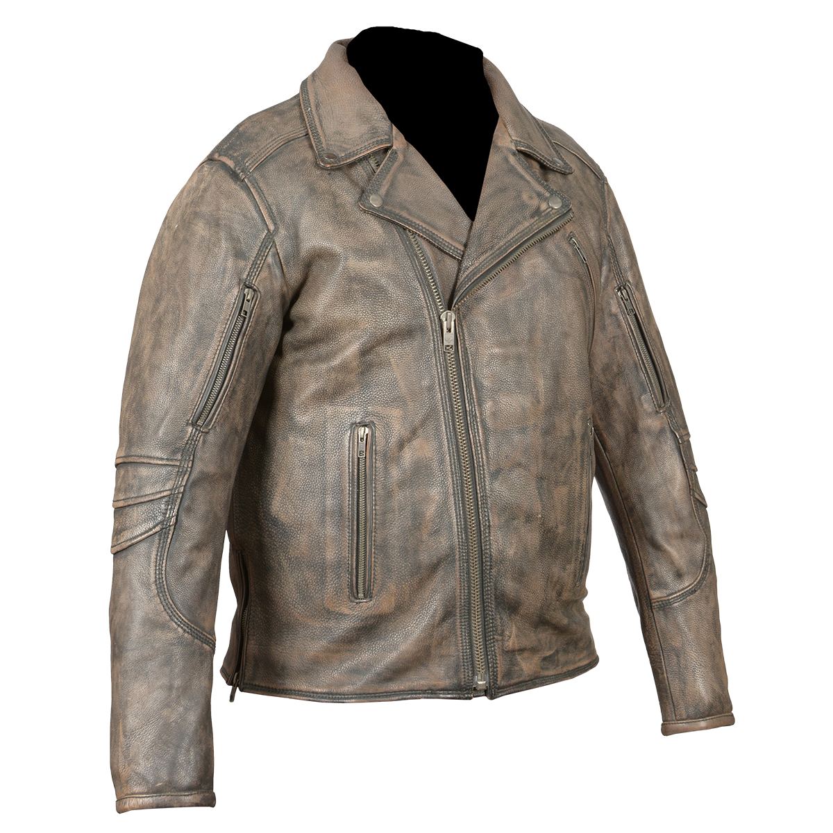 HMM517DB Men's Distressed Brown Leather Racer Jacket with Vents