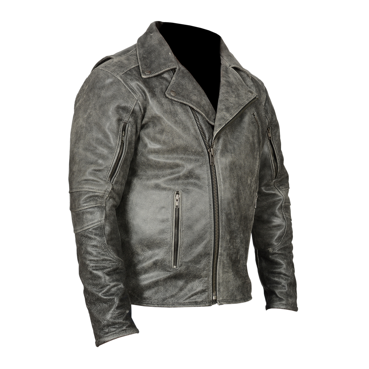 HMM517DG Men's Distressed Gray Leather Racer Jacket with Vents