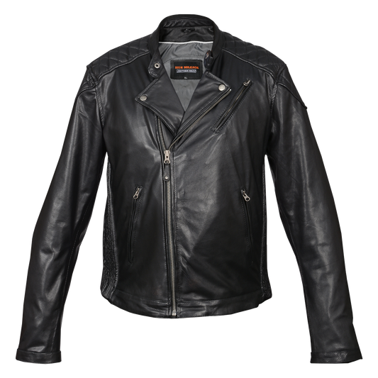 HMM521 High Mileage Men's Black Leather Jacket with Diamond Stitched Shoulders