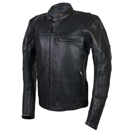 HMM539 Men's Leather Vented Scooter Jacket with Perforated Arm & Shoulder