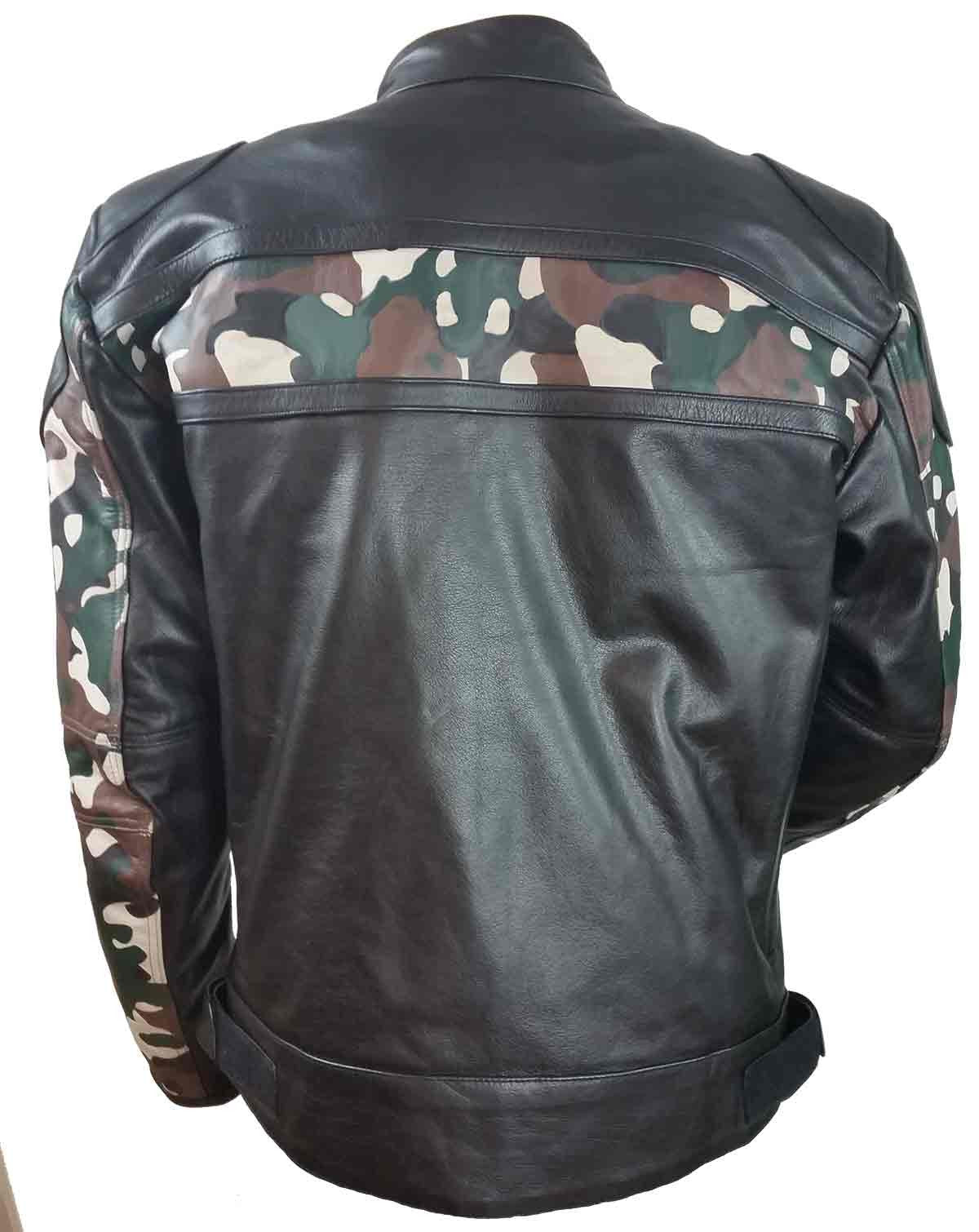 High Mileage Men's Leather Scooter Jacket with Camouflage