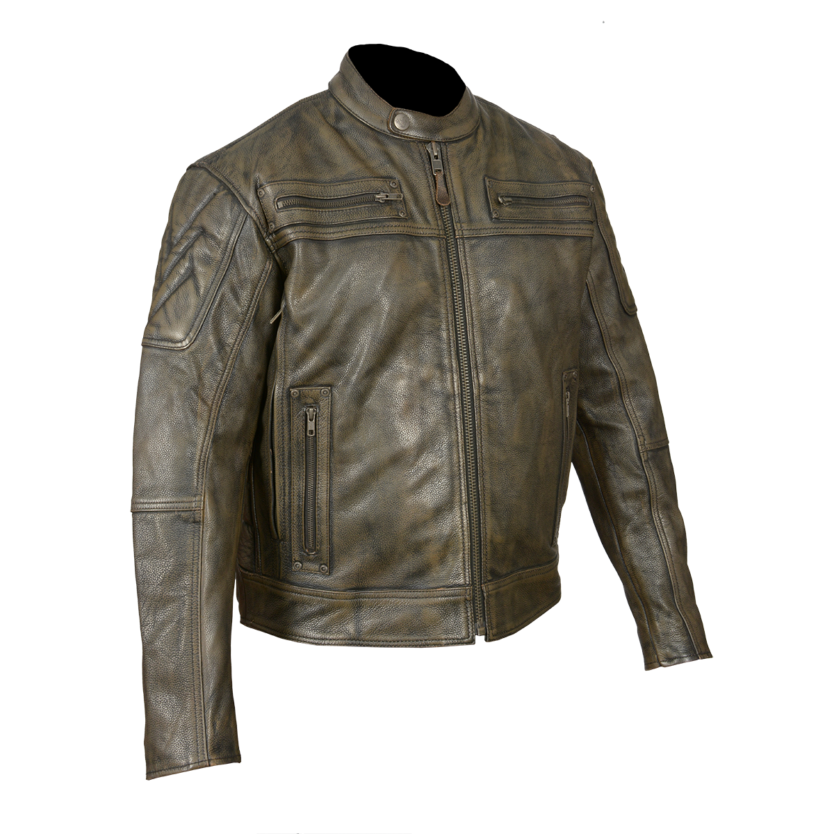 HMM542DB Men's Distressed Brown Padded and Vented Leather Scooter Jacket