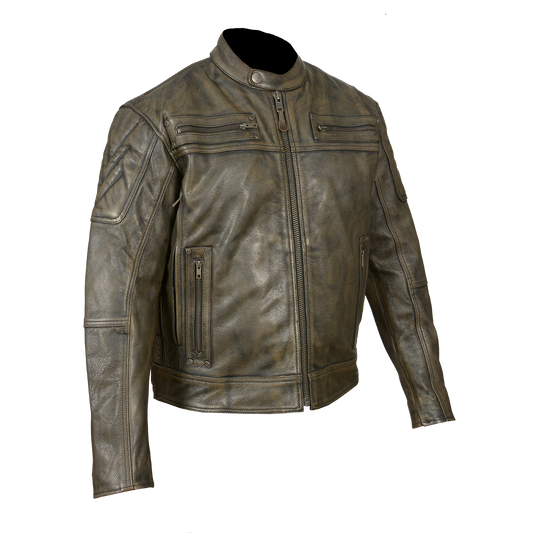 HMM542DB Men's Distressed Brown Padded and Vented Leather Scooter Jacket