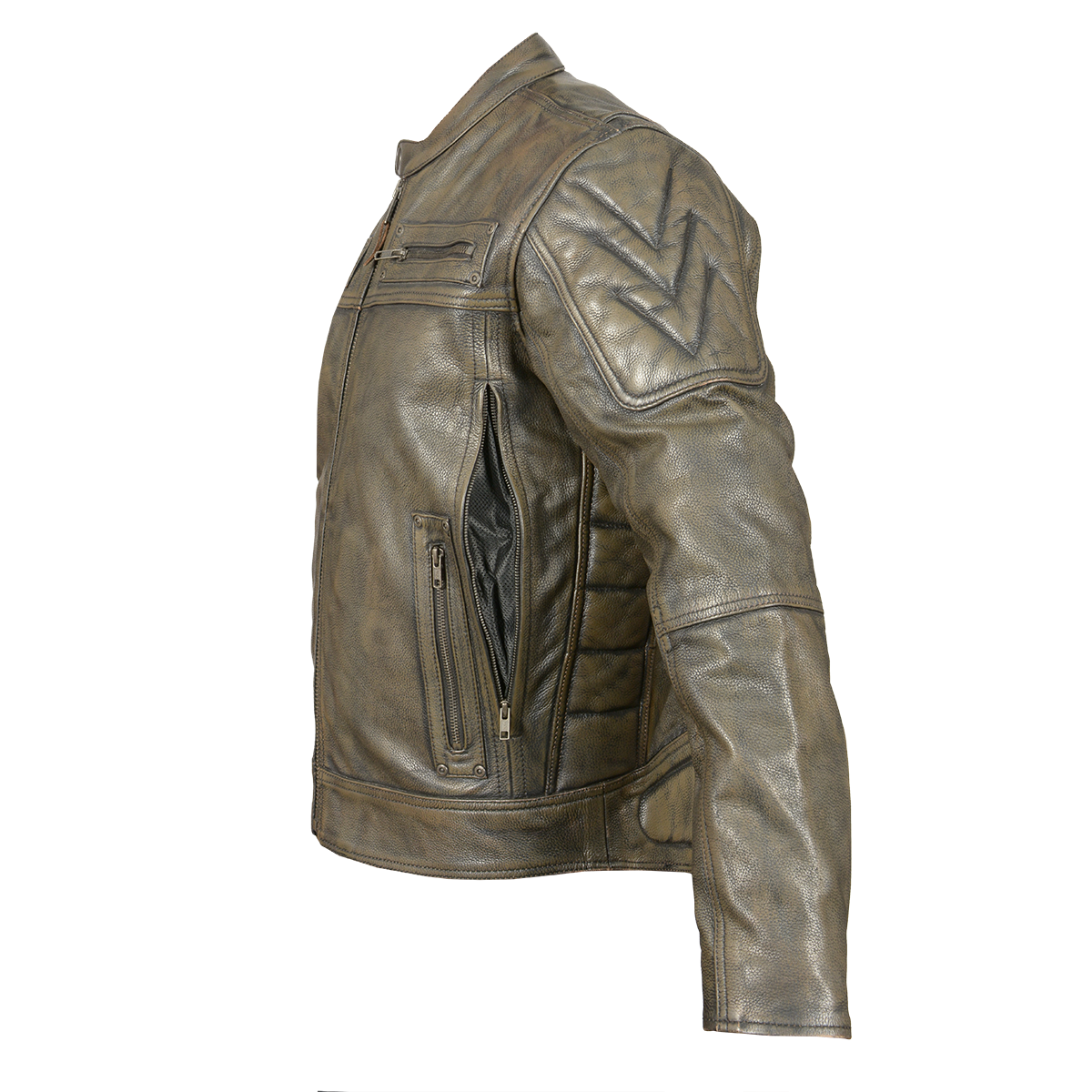 HMM542DB Men's Distressed Brown Padded and Vented Leather Scooter Jacket