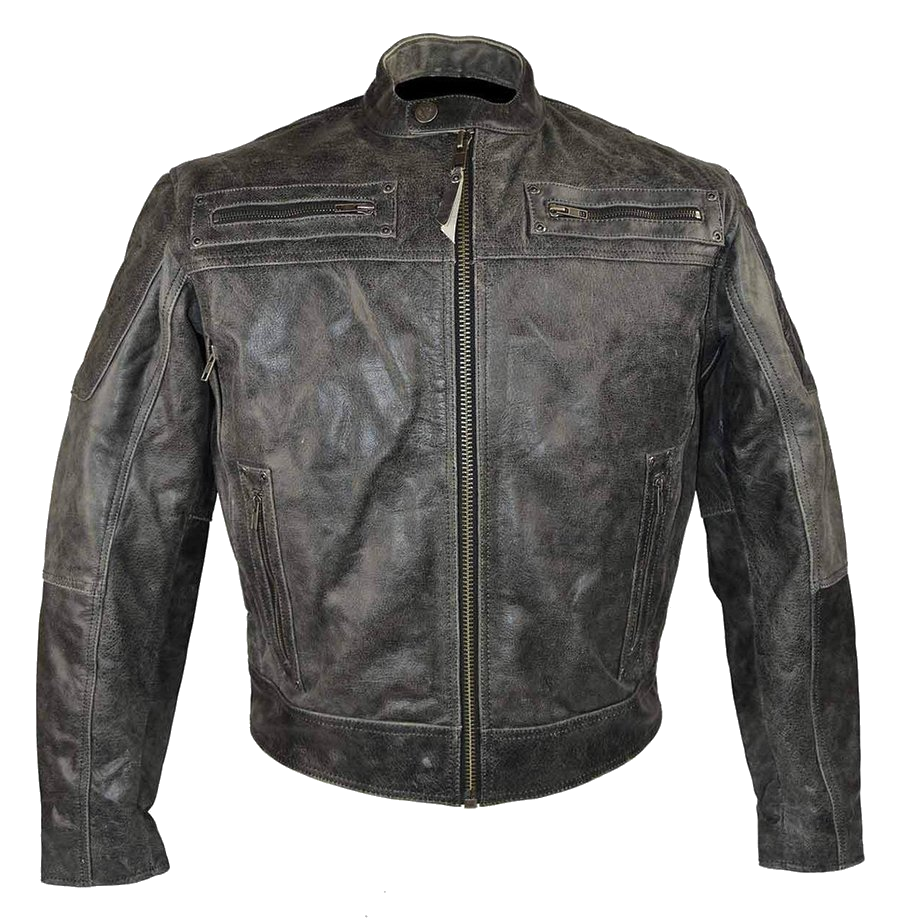 HMM542DG High Mileage Men's Distressed Gray Padded and Vented Leather Scooter Jacket