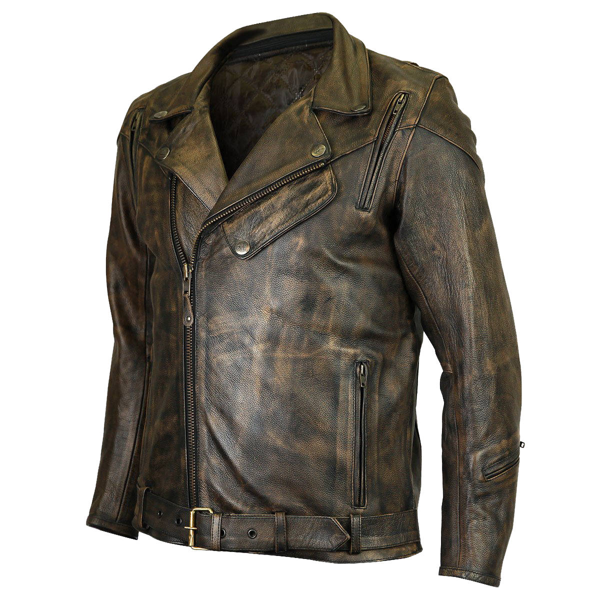 HMM545DB  Distressed Brown Classic Biker Leather Jacket