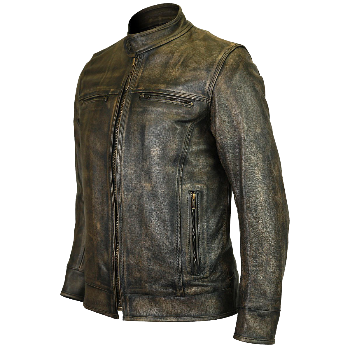 HMM546DB Distressed Brown Leather Scooter Jacket