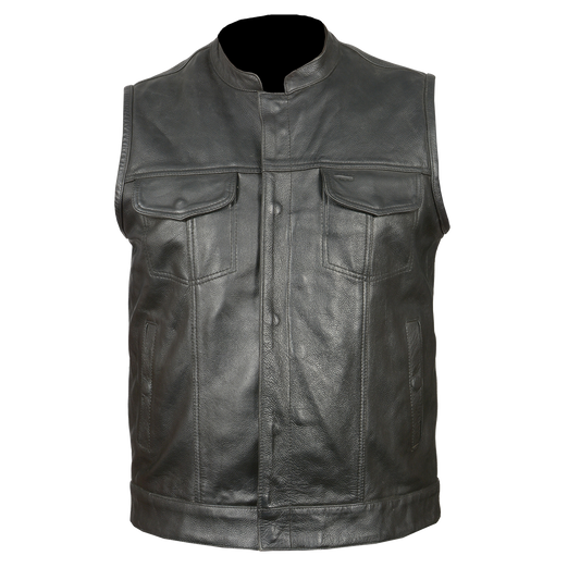VL914 Vance Leather Zipper and Snap Closure Leather Motorcycle Club Vest