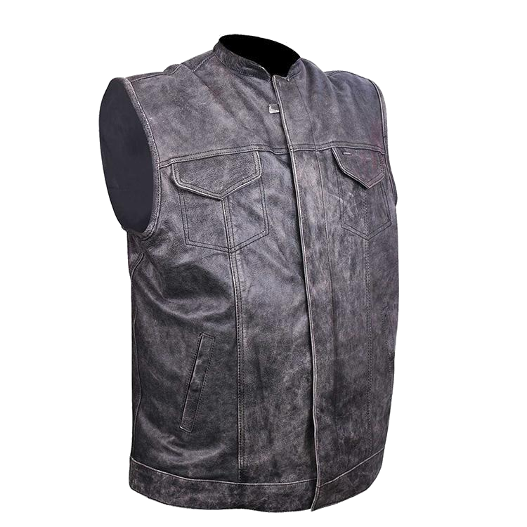 HMM914DG Distressed Gray Motorcycle Club Leather Vest