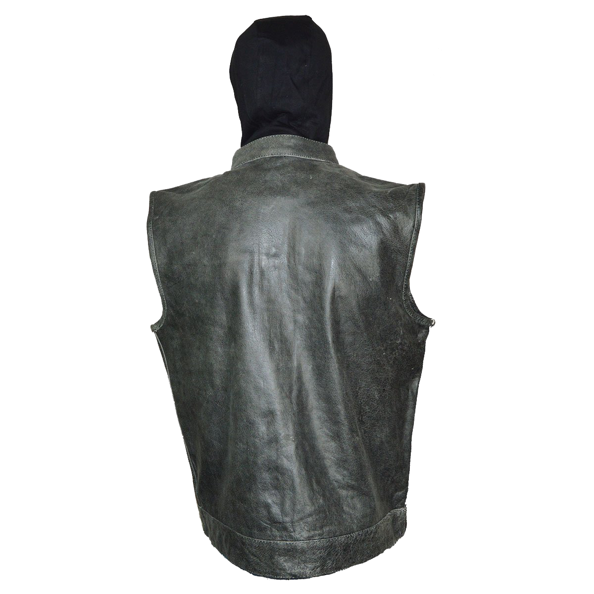 HMM914HDG Distressed Gray Motorcycle Club Leather Vest with Hood