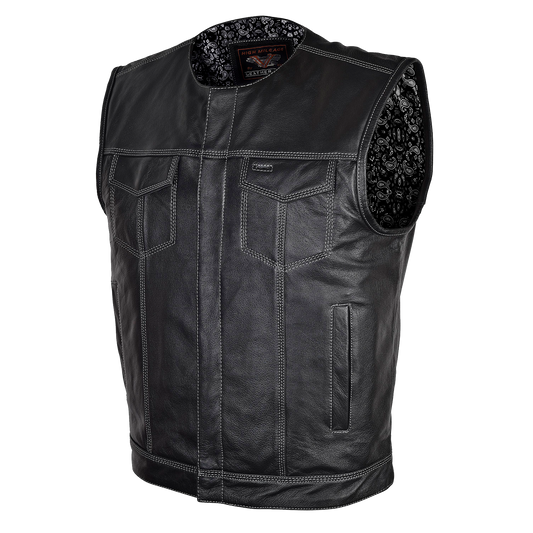VL919BP Men's Leather Club Vest / Quick Access Gun Pocket w/Paisley Liner