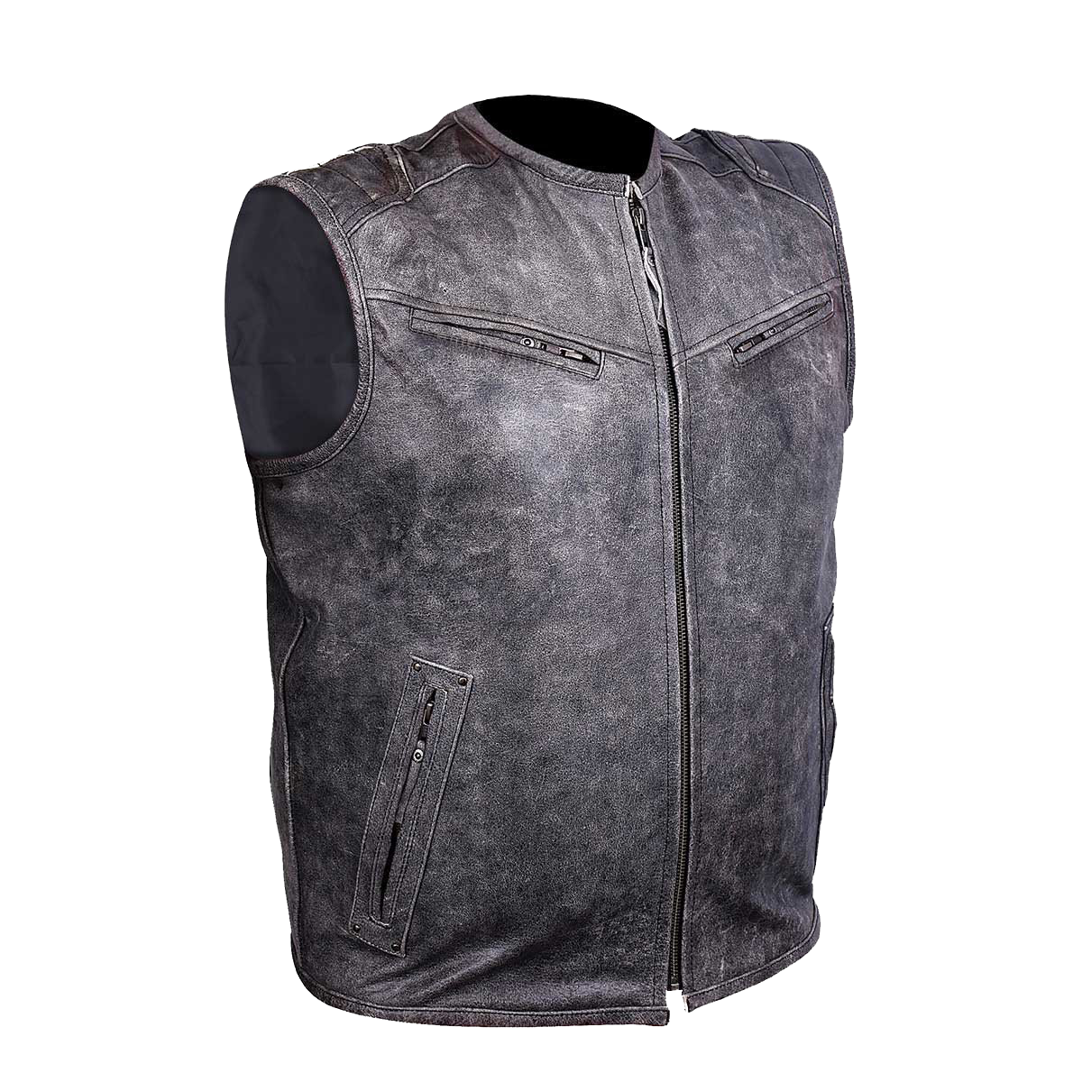 HMM942DG Men's Distressed Gray Vest with Padded Back and Inside Gun Pocket