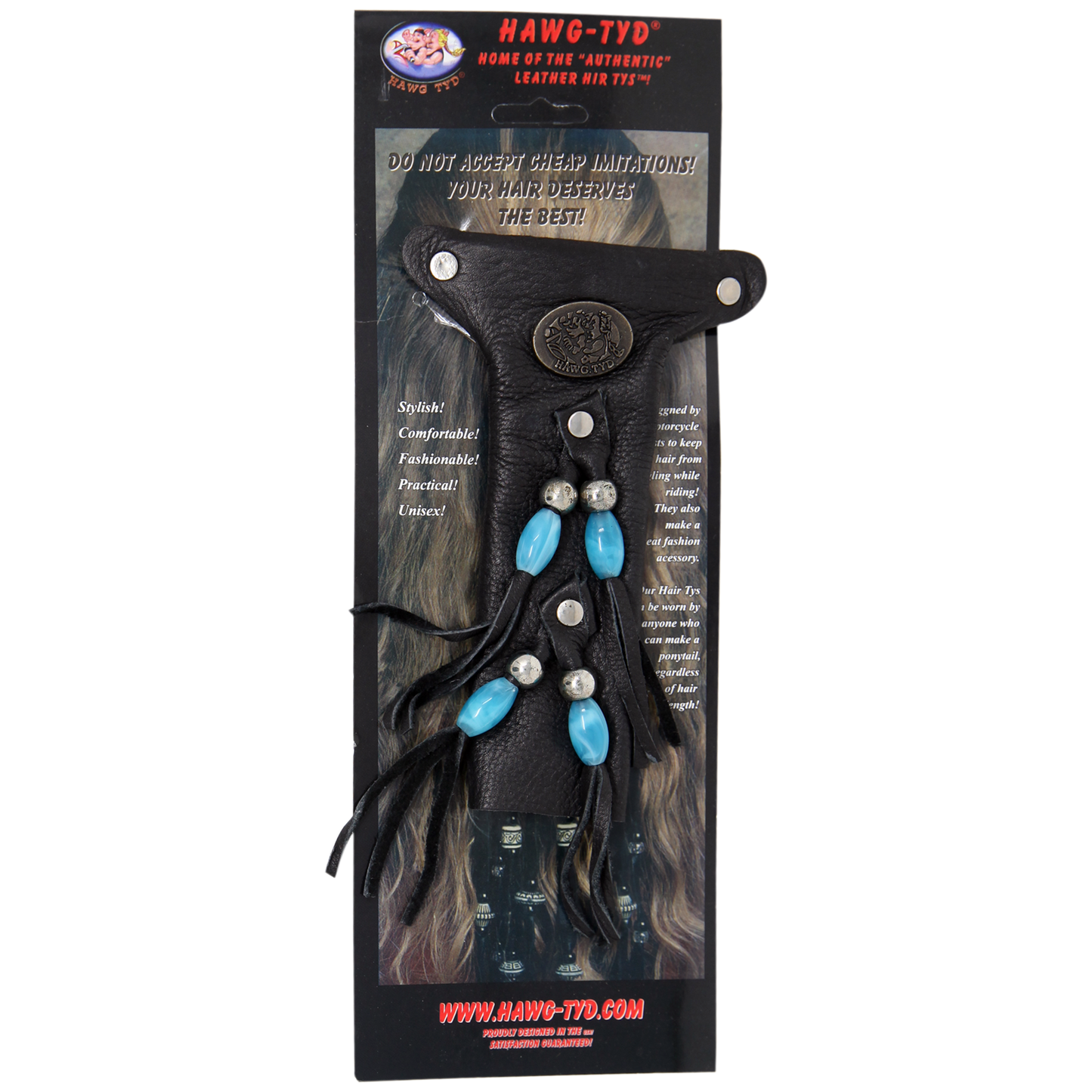 HTBlue "Hawg Tyd" The Authentic Leather Hair TYS - Blue Beads