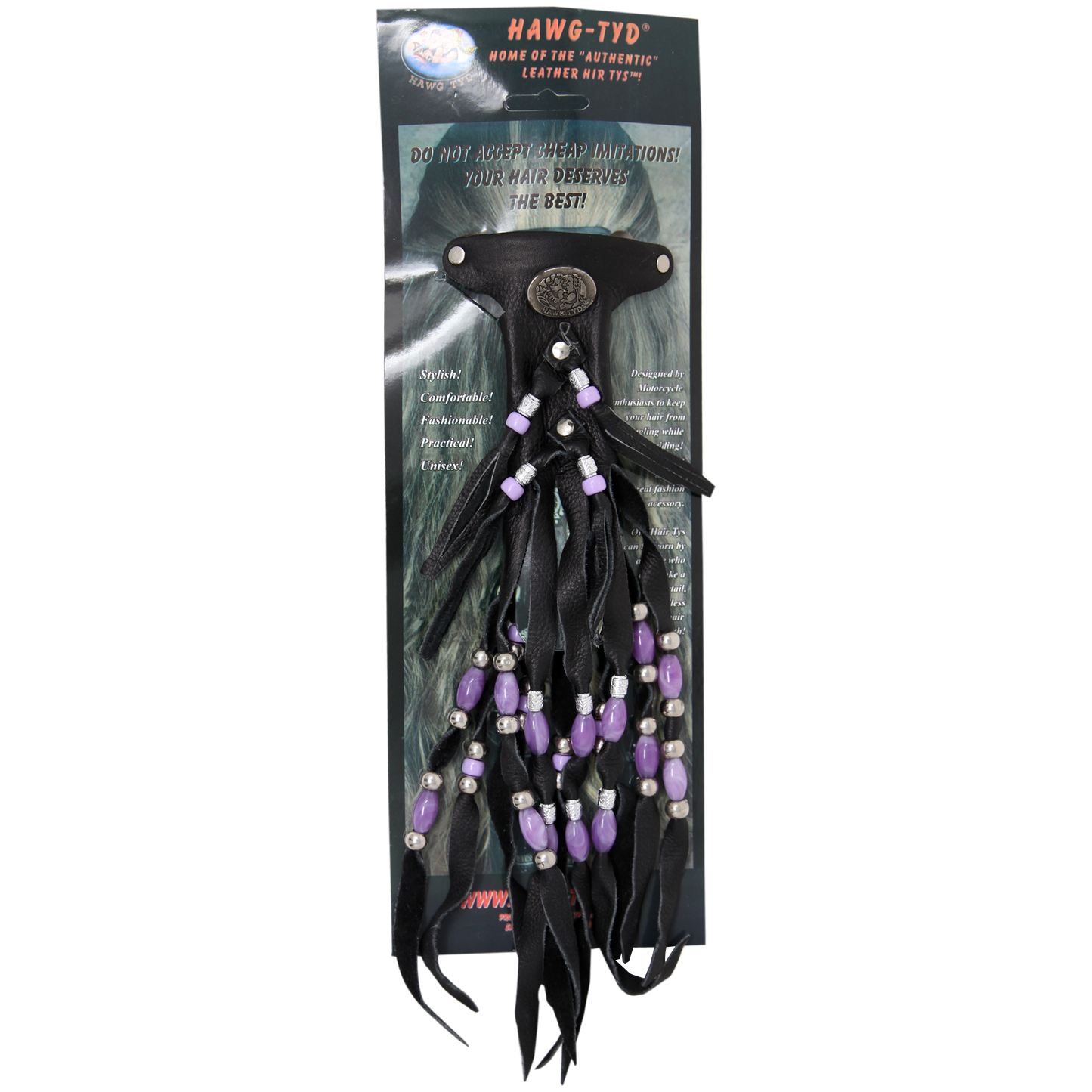 HTPurple "Hawg Tyd" The Authentic Leather Hair TYS - Purple Beads