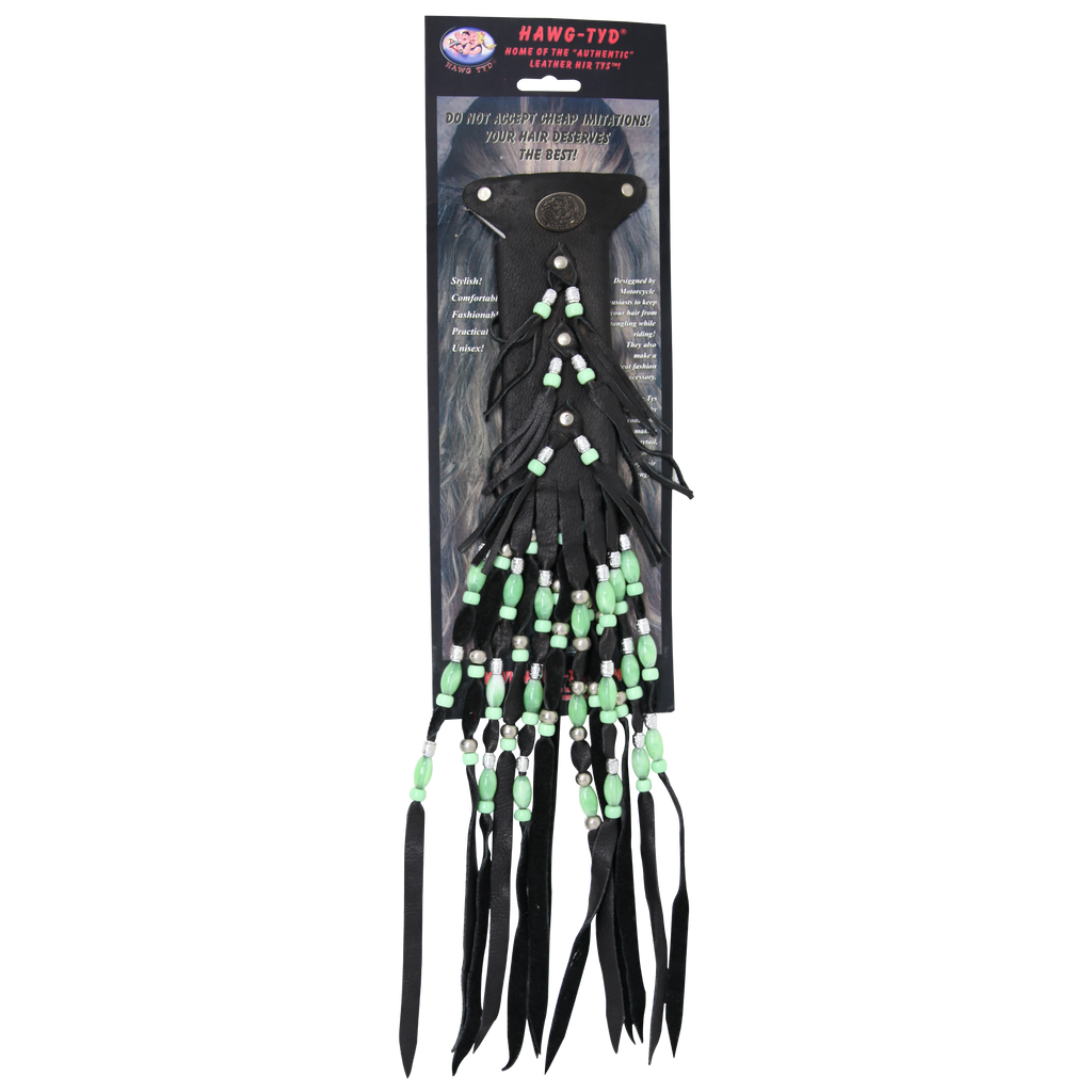 HT118s "Hawg Tyd" The Authentic Leather Hair TYS - 18" Green Beaded