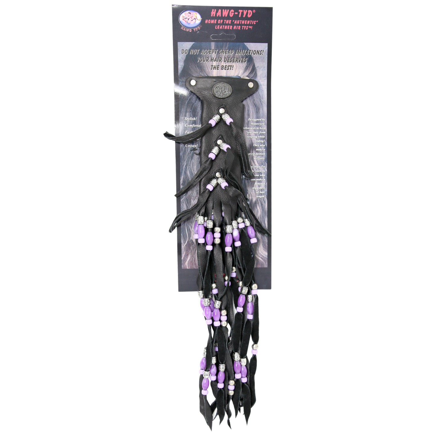 HTPurple "Hawg Tyd" The Authentic Leather Hair TYS - Purple Beads
