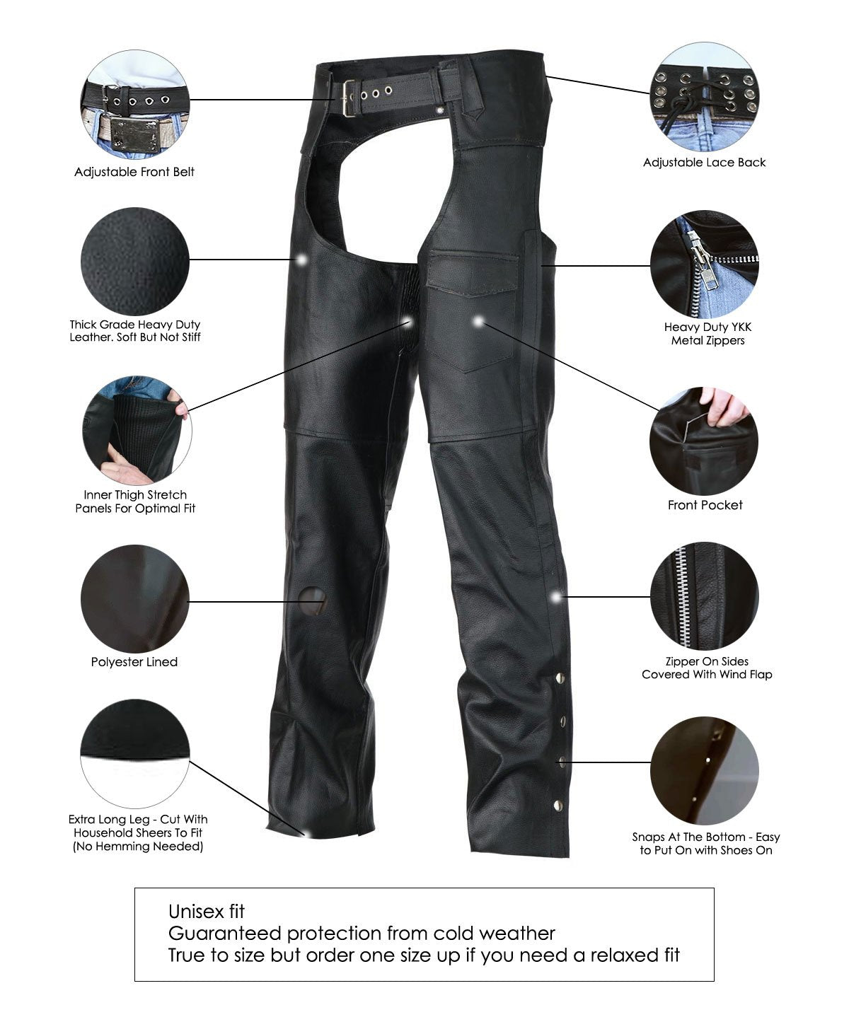 VL801S Classic Biker Leather Chaps