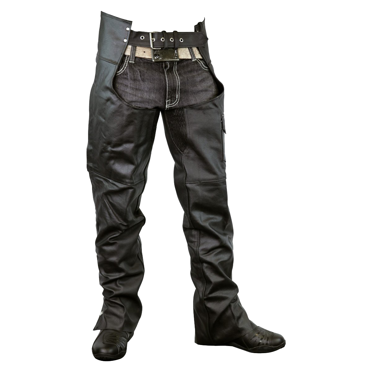 VL805S Zip-Out Insulated and Lined Plain Biker Leather Chaps