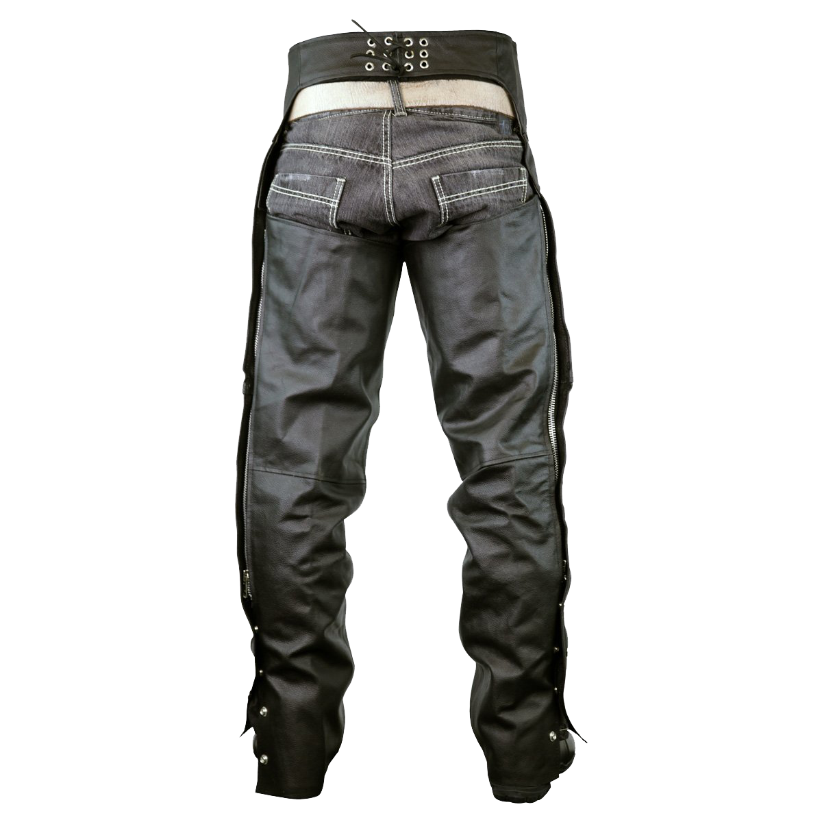 VL805S Zip-Out Insulated and Lined Plain Biker Leather Chaps
