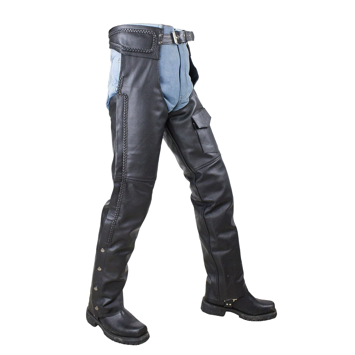 VL802S Mesh Lined and Braided Z O Insulated Leather Chaps Daytona Bikers Wear