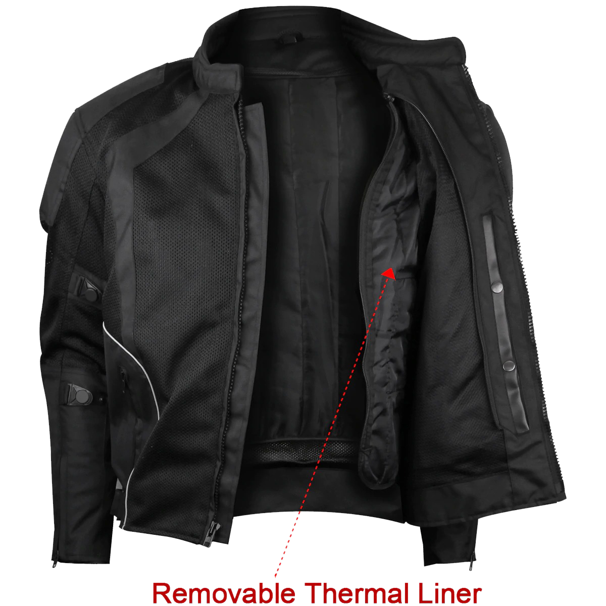 Mens Black Mesh Motorcycle Jacket with CE Armor