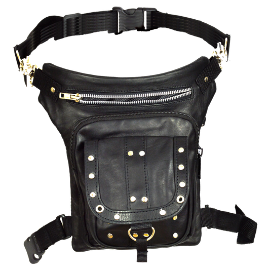 VA561 Black Carry Leather Thigh Bag with Waist Belt