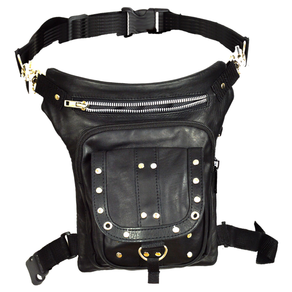 VA561 Black Carry Leather Thigh Bag with Waist Belt