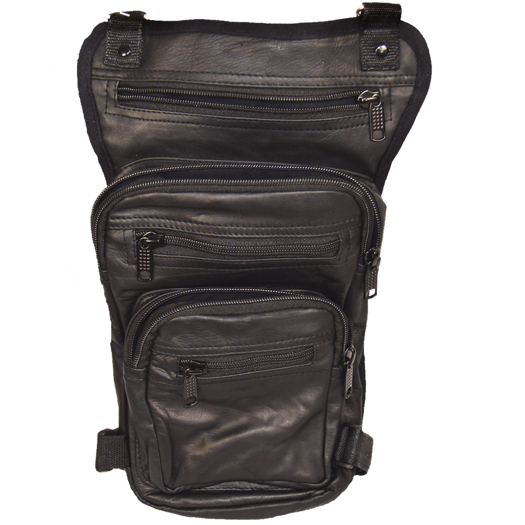 VA562 Black Carry Leather Thigh Bag with Waist Belt and concealed Gun Pocket