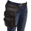 VA562 Black Carry Leather Thigh Bag with Waist Belt and concealed Gun Pocket