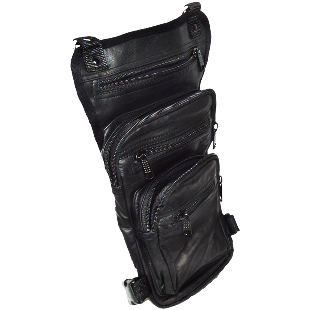 VA562 Black Carry Leather Thigh Bag with Waist Belt and concealed Gun Pocket