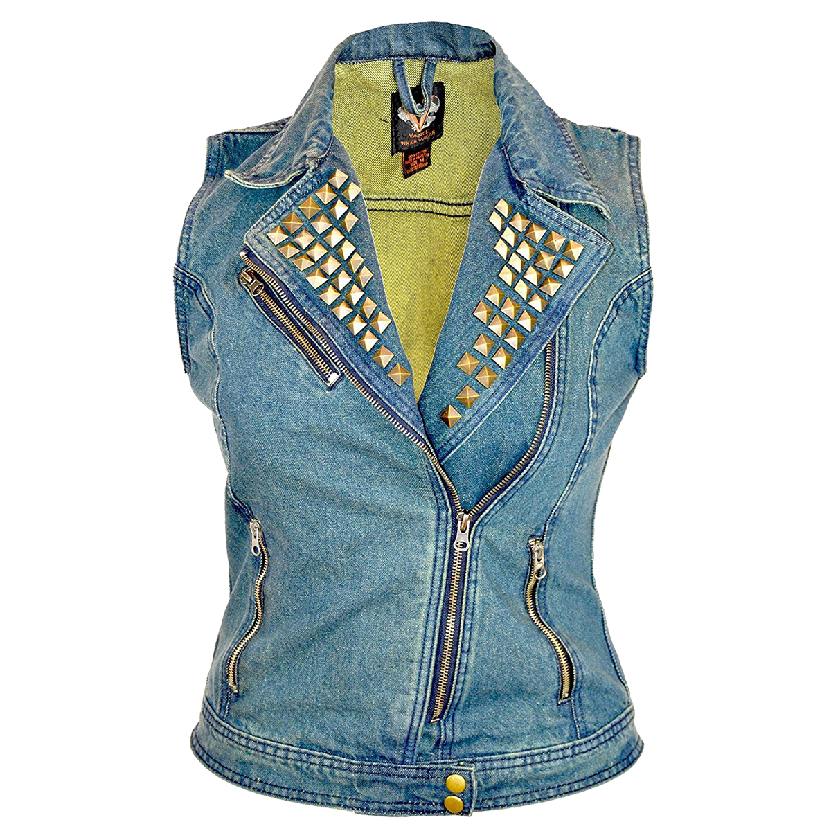 VB1050 Women's Denim Vest with Studded Collar Available in Black or Blue