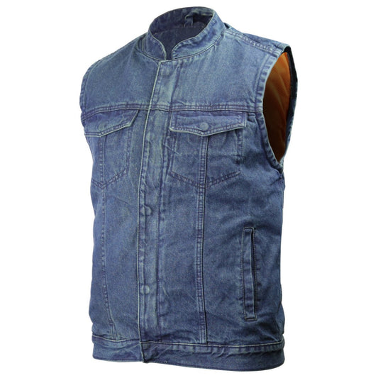 VB914 Denim Club Vest in Black or Blue /Snap and Zip Close