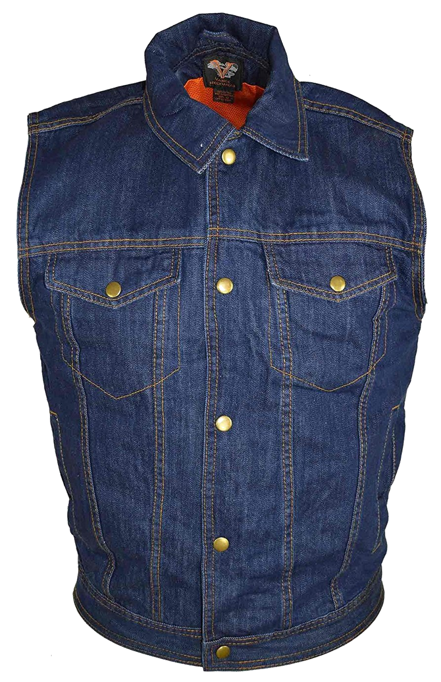 VB917 Men's Black or Blue Denim Vest with Collar