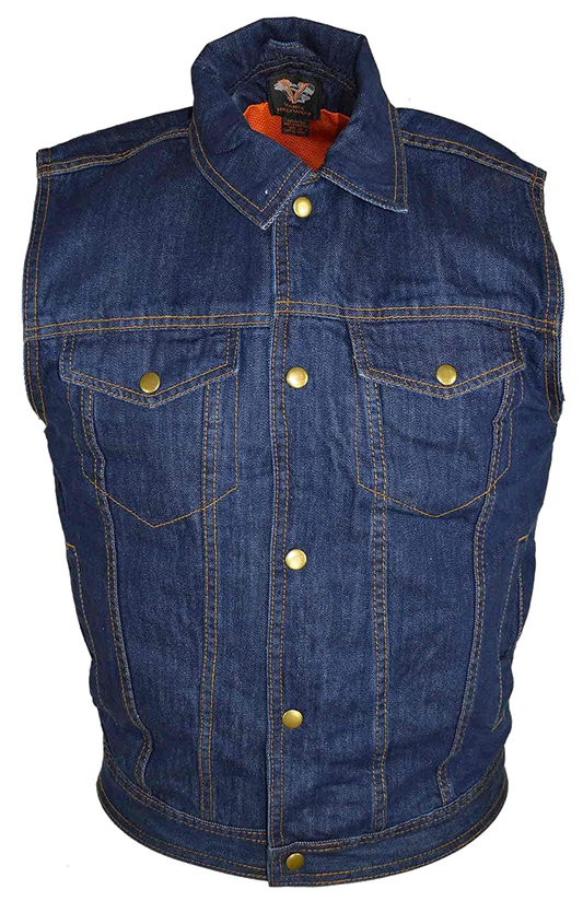 VB917 Men's Black or Blue Denim Vest with Collar