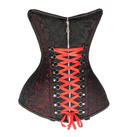 VC1407 Ladies Brocade Corset with Black and Red and Red Ribbons